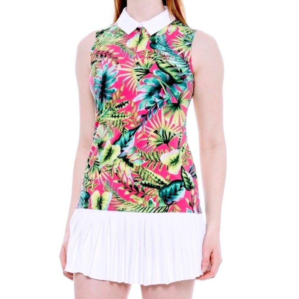 Tommy Bahama Women's Zip Neck Polo Shirt - UPF 50, Sleeveless Size L New